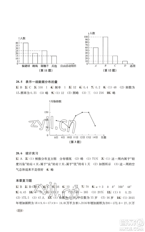 上海科学技术出版社2022新思路辅导与训练九年级数学通用版参考答案