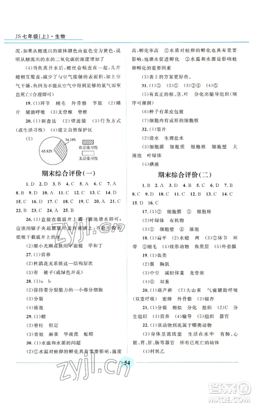 河北少年儿童出版社2022夺冠百分百初中精讲精练七年级上册生物冀少版参考答案