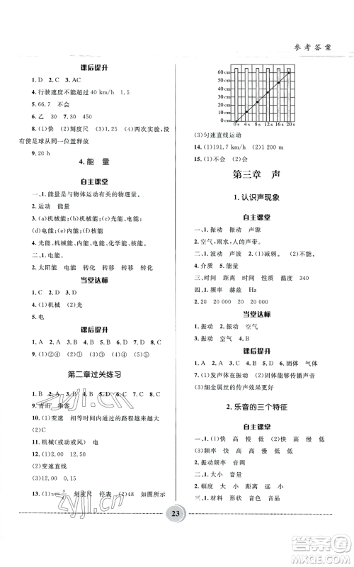 河北少年儿童出版社2022夺冠百分百初中精讲精练八年级上册物理教科版参考答案