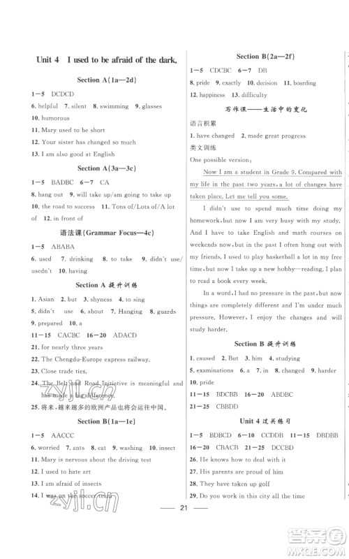 河北少年儿童出版社2022夺冠百分百初中精讲精练九年级英语人教版参考答案