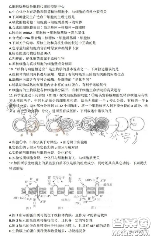 太原2022-2023学年第一学期高三年级期中质量监测生物试卷答案 太原2022-2023学年第一学期高三年级期中质量监测生物试卷答案