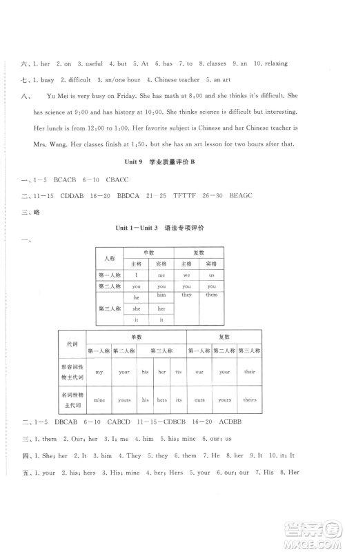 山东友谊出版社2022精练课堂分层作业七年级上册英语人教版参考答案