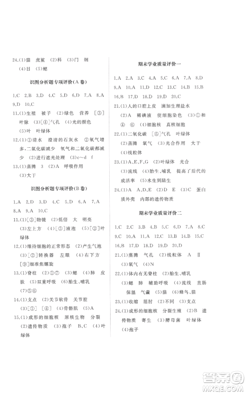 山东友谊出版社2022精练课堂分层作业七年级上册生物学人教版参考答案