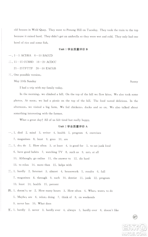 山东友谊出版社2022精练课堂分层作业八年级上册英语人教版参考答案