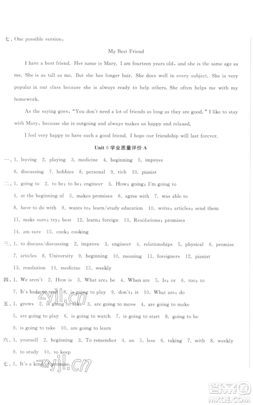 山东友谊出版社2022精练课堂分层作业八年级上册英语人教版参考答案 山东友谊出版社2022精练课堂分层作业八年级上册英语人教版参考答案