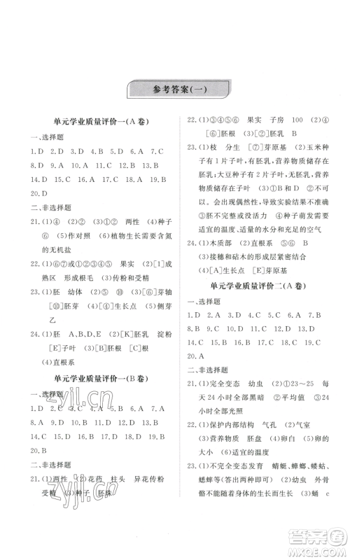 山东友谊出版社2022精练课堂分层作业八年级上册生物学人教版参考答案 山东友谊出版社2022精练课堂分层作业八年级上册生物学人教版参考答案