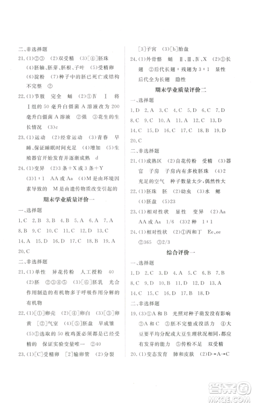山东友谊出版社2022精练课堂分层作业八年级上册生物学人教版参考答案 山东友谊出版社2022精练课堂分层作业八年级上册生物学人教版参考答案