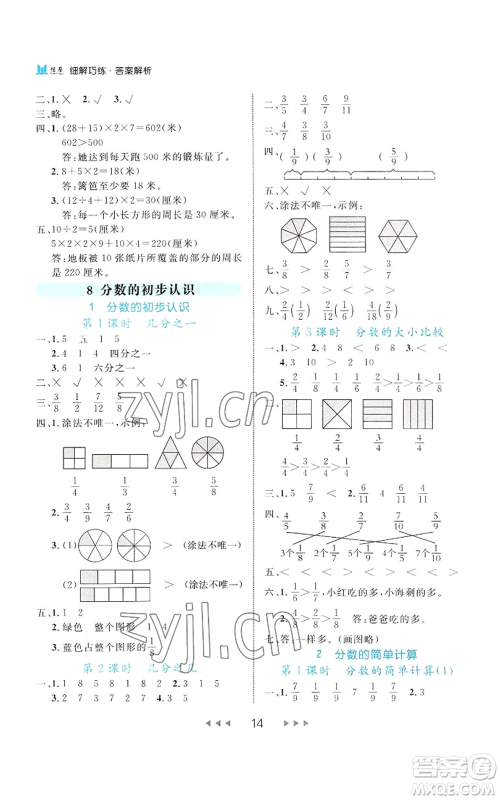 延边大学出版社2022细解巧练三年级上册数学人教版参考答案