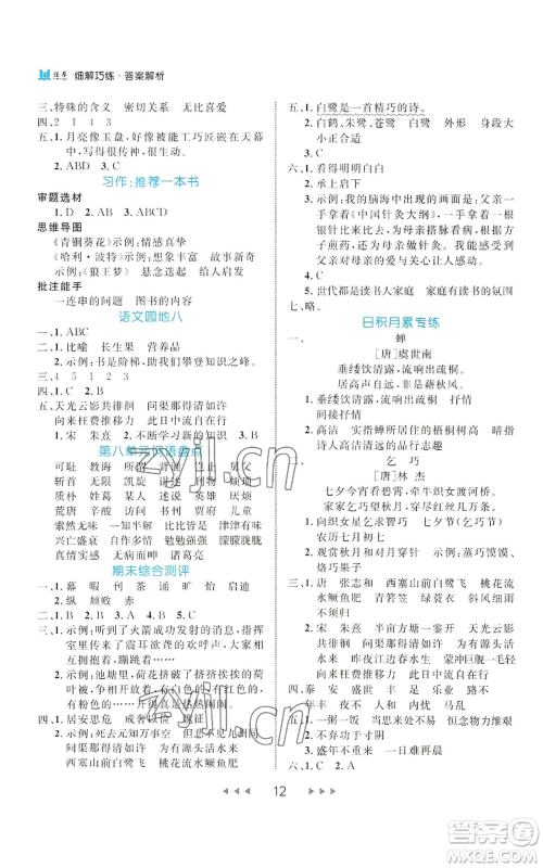 延边大学出版社2022细解巧练五年级上册语文部编版参考答案