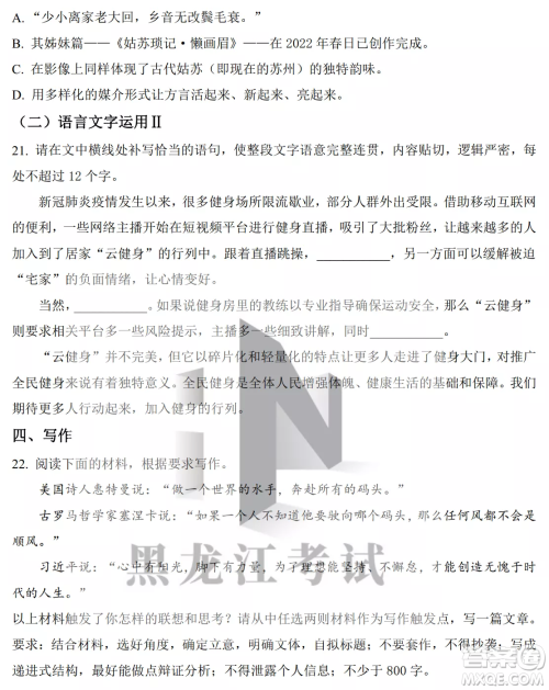 2022-2023齐齐哈尔市八校联合体高一上学期语文期中试卷答案