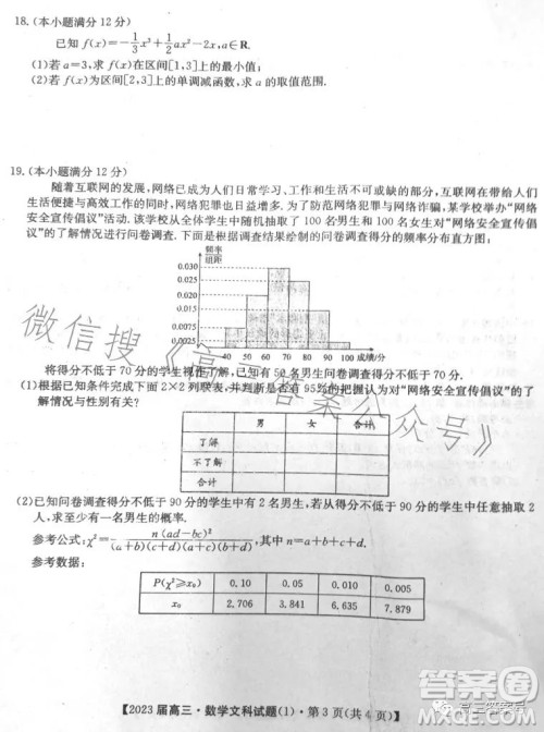 2023北京专家信息卷高三数学文科月考试卷答案