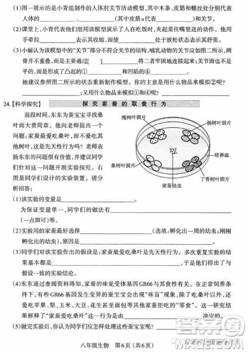 太原市2022-2023学年第一学期八年级期中质量检测生物学试卷答案