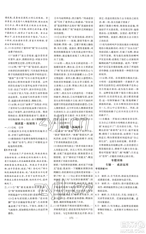 延边大学出版社2022细解巧练五四学制七年级上册语文人教版参考答案 延边大学出版社2022细解巧练五四学制七年级上册语文人教版参考答案