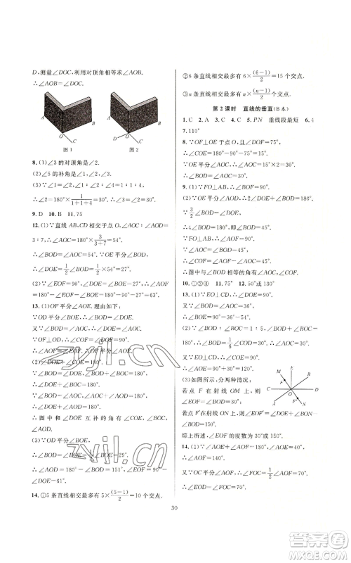 浙江教育出版社2022全优新同步七年级上册数学浙教版A本参考答案