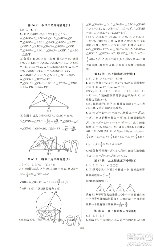 浙江教育出版社2022全优新同步九年级数学浙教版A本参考答案