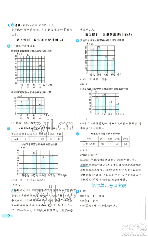 河北教育出版社2022七彩练霸四年级上册数学人教版参考答案