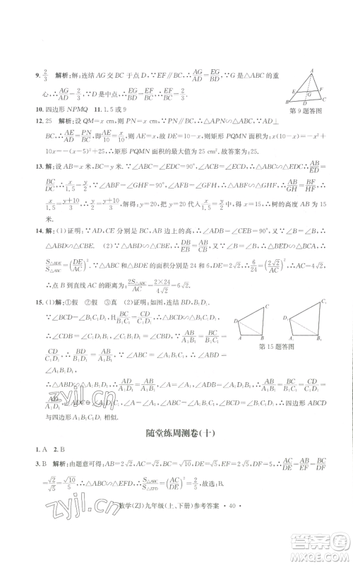 浙江工商大学出版社2022习题e百课时训练九年级数学浙教版B版参考答案