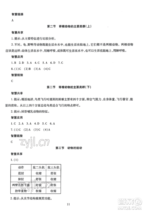 明天出版社2022智慧学习导学练七年级上册生物学人教版参考答案