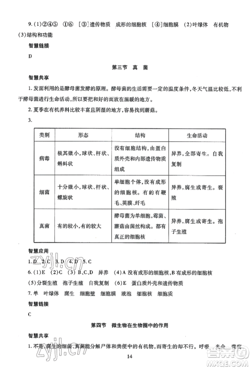 明天出版社2022智慧学习导学练七年级上册生物学人教版参考答案