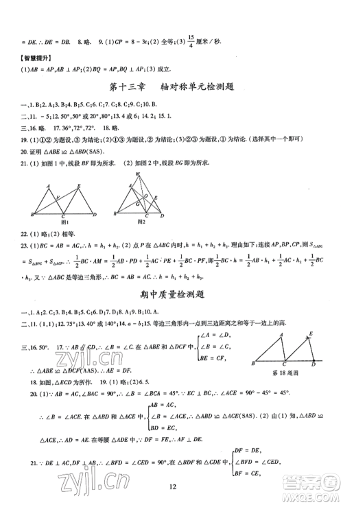明天出版社2022智慧学习导学练八年级上册数学人教版参考答案 明天出版社2022智慧学习导学练八年级上册数学人教版参考答案