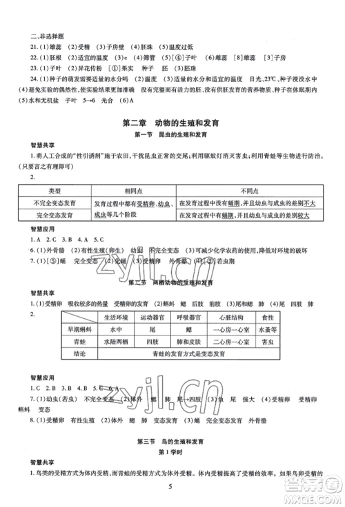 明天出版社2022智慧学习导学练八年级生物学人教版参考答案