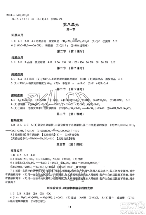 明天出版社2022智慧学习导学练九年级化学人教版参考答案