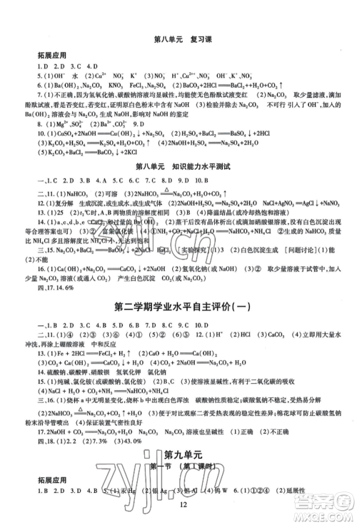 明天出版社2022智慧学习导学练九年级化学人教版参考答案