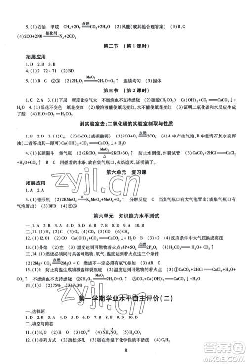 明天出版社2022智慧学习导学练九年级化学人教版参考答案