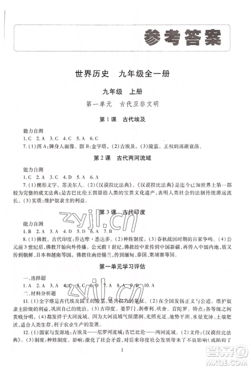 明天出版社2022智慧学习导学练九年级世界历史人教版参考答案 明天出版社2022智慧学习导学练九年级世界历史人教版参考答案