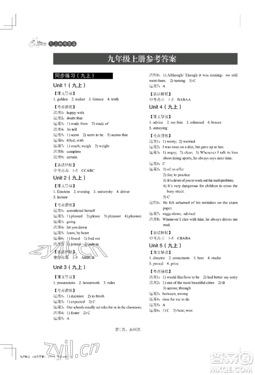 吉林教育出版社2022A+直通车同步练习九年级英语人教版参考答案