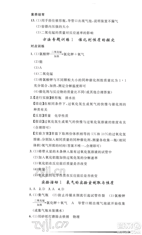 安徽人民出版社2022思路教练同步课时作业九年级化学人教版参考答案