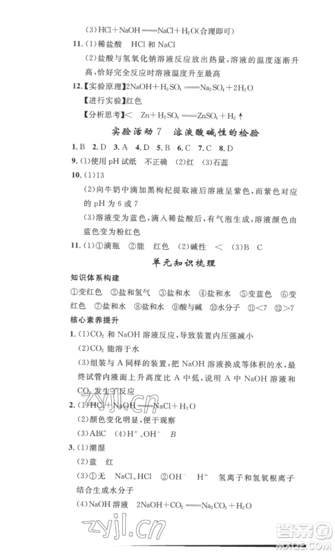 安徽人民出版社2022思路教练同步课时作业九年级化学人教版参考答案