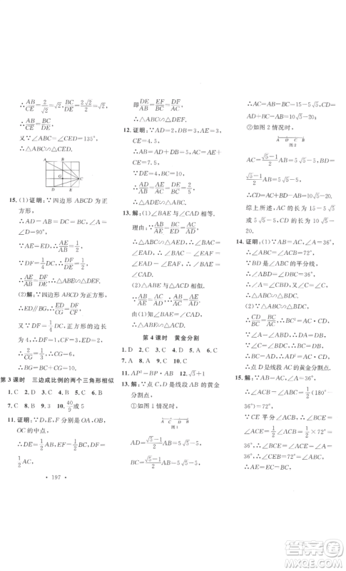 安徽人民出版社2022思路教练同步课时作业九年级数学北师大版参考答案
