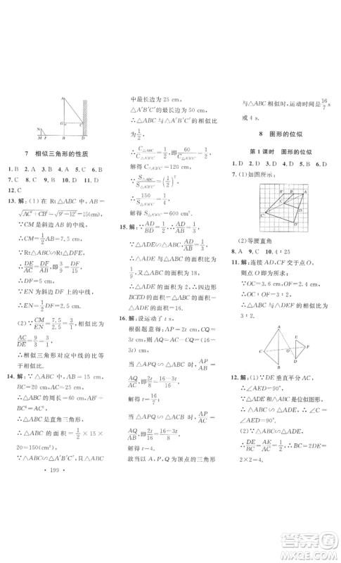 安徽人民出版社2022思路教练同步课时作业九年级数学北师大版参考答案