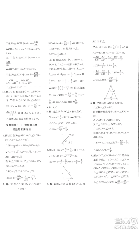 安徽人民出版社2022思路教练同步课时作业九年级数学北师大版参考答案