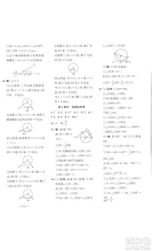 安徽人民出版社2022思路教练同步课时作业九年级数学北师大版参考答案