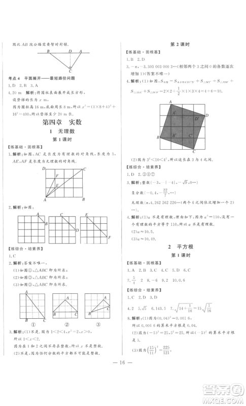 山东文艺出版社2022综合训练初中课堂同步训练五四学制七年级上册数学鲁教版参考答案