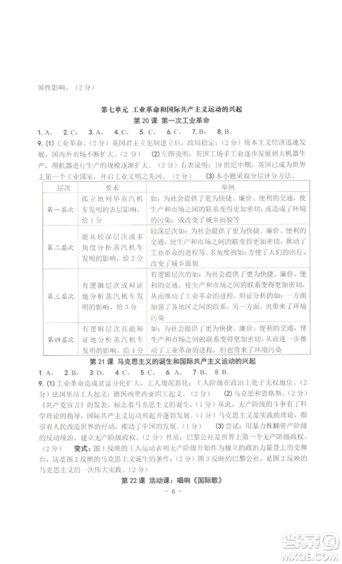 南方出版社2022秋练习精编九年级世界历史通用版参考答案