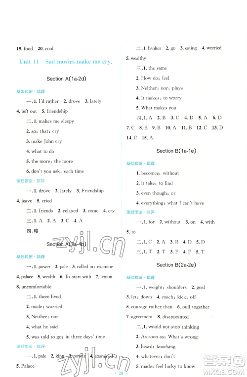 人民教育出版社2022人教金学典同步解析与测评学考练九年级英语人教版参考答案