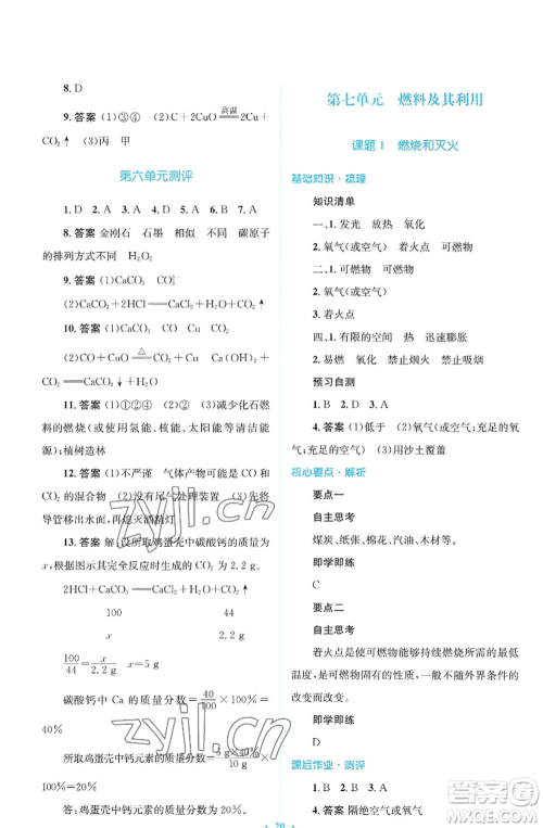 人民教育出版社2022人教金学典同步解析与测评学考练九年级上册化学人教版广东专版参考答案 人民教育出版社2022人教金学典同步解析与测评学考练九年级上册化学人教版广东专版参考答案