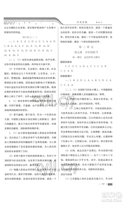 河北少年儿童出版社2022新练习巩固方案九年级道德与法治人教版参考答案