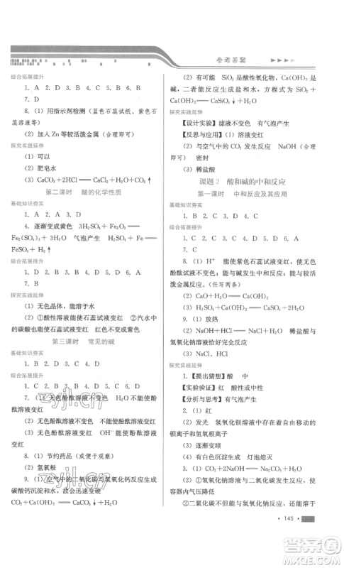 河北少年儿童出版社2022新练习巩固方案九年级化学人教版参考答案