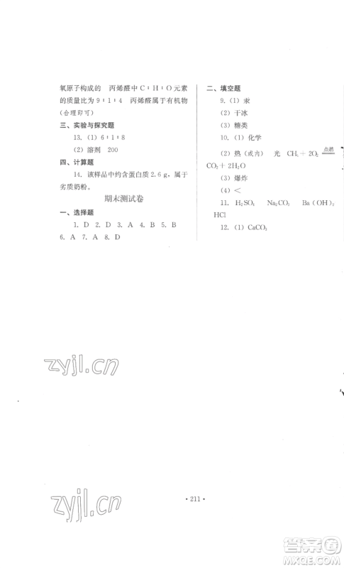 河北少年儿童出版社2022新练习巩固方案九年级化学人教版参考答案