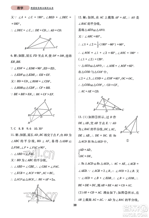 四川教育出版社2022新课程实践与探究丛书八年级上册数学华师大版参考答案