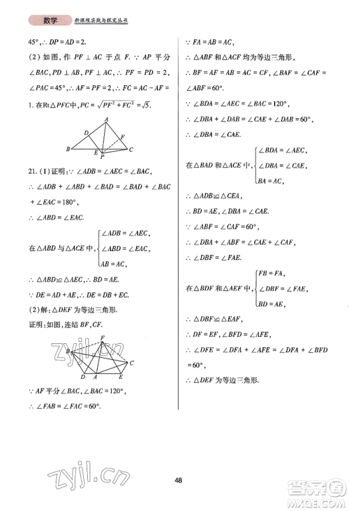 四川教育出版社2022新课程实践与探究丛书八年级上册数学华师大版参考答案
