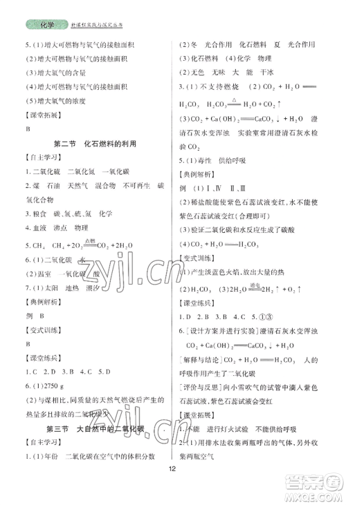四川教育出版社2022新课程实践与探究丛书九年级上册化学山东教育版参考答案