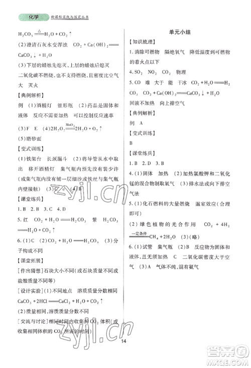 四川教育出版社2022新课程实践与探究丛书九年级上册化学山东教育版参考答案