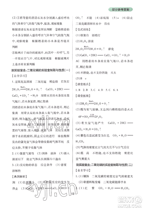 四川教育出版社2022新课程实践与探究丛书九年级上册化学山东教育版参考答案