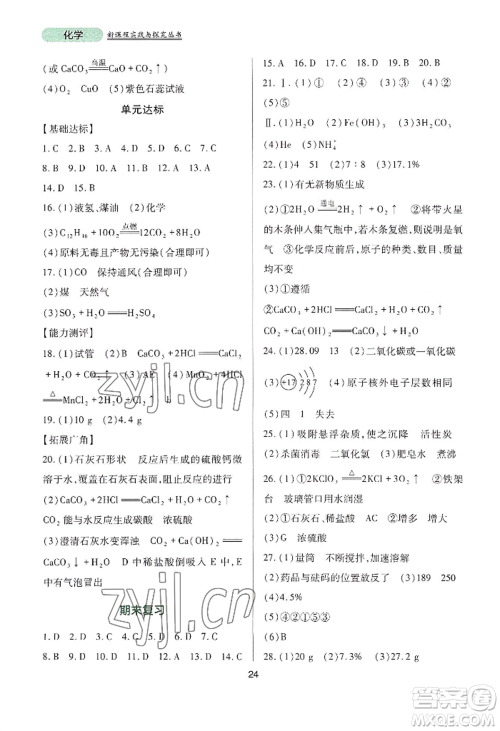 四川教育出版社2022新课程实践与探究丛书九年级上册化学山东教育版参考答案