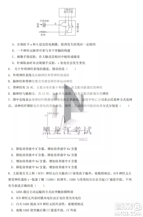 鹤岗一中2022-2023高二上学期生物11月期中考试试题答案